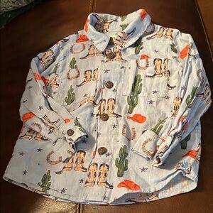 Blue Rooster Collection Kids Western Shirt - Light Blue with Orange and Green